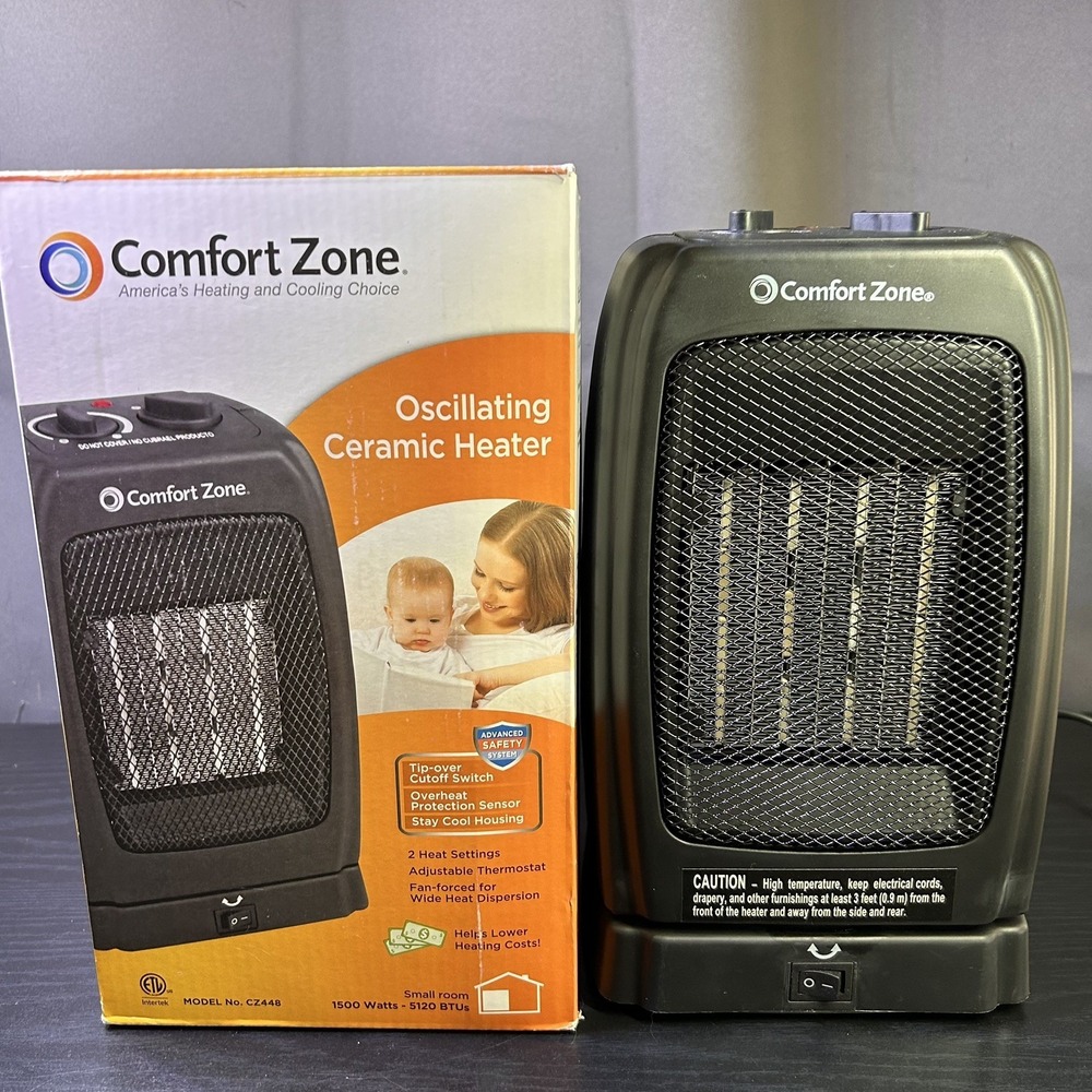 Comfort Zone CZ448‎ Oscillating Ceramic Heater 1500W 5120 BTUs 120V AC 12.2Amp